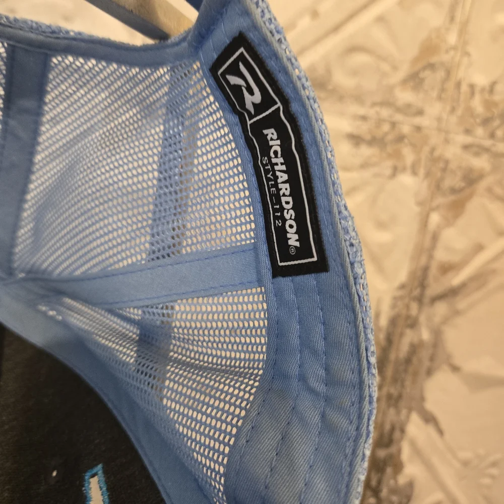 Richardson Style - 112 Trucker Hat Blue and Grey Mesh Embroidered Design